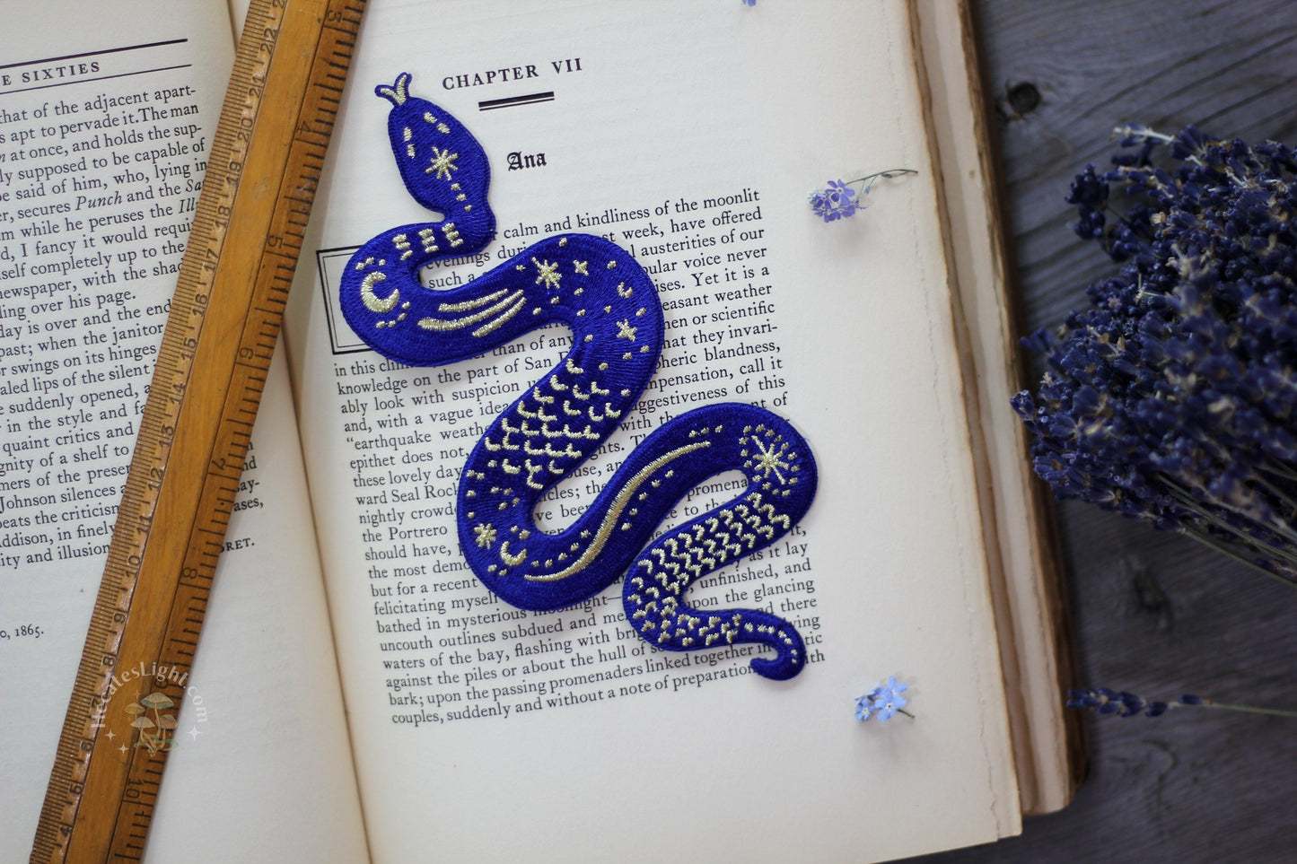 Blue & Gold Serpent Patch MALICIEUSE accessory, blue, gift, glue, gold, iron, iron-on, kundalini, patch, serpent, snake, teenage, teenage witch, witchy, clothing, witchy gift metaphysical occult supplies witchy hecateslight.com witchcraft cottagecore witch gifts