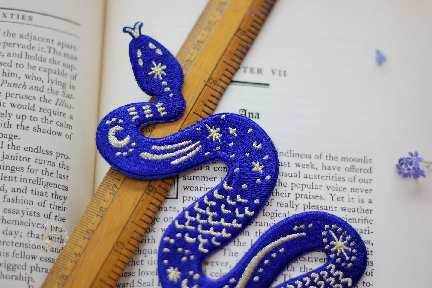 Blue & Gold Serpent Patch MALICIEUSE accessory, blue, gift, glue, gold, iron, iron-on, kundalini, patch, serpent, snake, teenage, teenage witch, witchy, clothing, witchy gift metaphysical occult supplies witchy hecateslight.com witchcraft cottagecore witch gifts