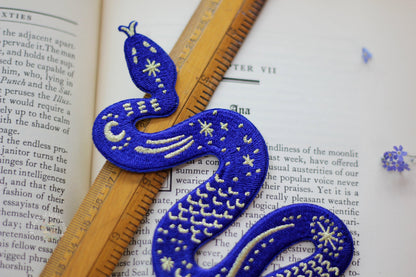 Blue & Gold Serpent Patch MALICIEUSE accessory, blue, gift, glue, gold, iron, iron-on, kundalini, patch, serpent, snake, teenage, teenage witch, witchy, clothing, witchy gift metaphysical occult supplies witchy hecateslight.com witchcraft cottagecore witch gifts