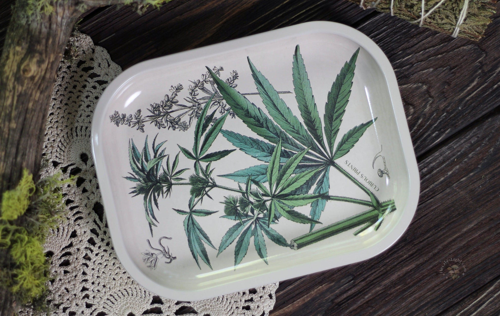 Cannabis Ritual Tray | Vintage Botanical Print hecates light cottagecore metaphysical occult magic witchcraft tarot oracle cards witch tools