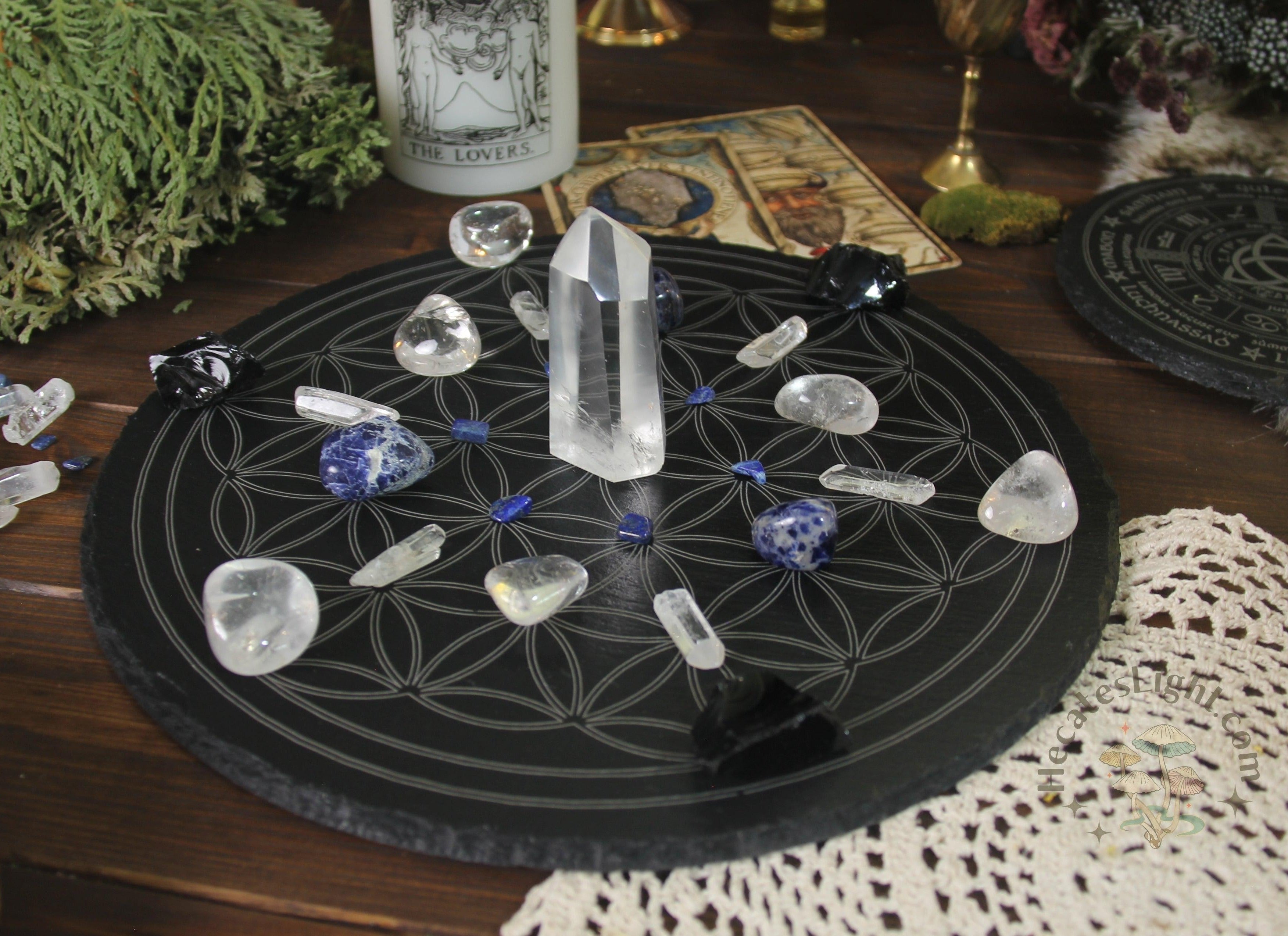 Extra large Spiral Goddess - Mother Earth - Gaia - Crystal Grid - Altar - Sacred Geometry - Slate - Gridding - Healing - natural top log slice