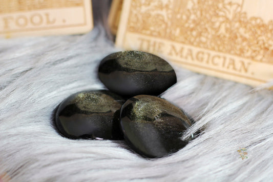Gold Obsidian Tumbled Stone hecates light cottagecore metaphysical occult magic witchcraft tarot oracle cards witch tools