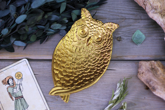 Pewter Owl Offering Tray in Gold Vagabond Vintage brass, calgary, canada, decor, decoration, decorative, dish, gold, keepsake, owl, pewter, plate, tray Pewter Owl Offering Tray in Gold Vagabond Vintage brass, calgary, canada, decor, decoration, decorative, dish, gold, keepsake, owl, pewter, plate, tray metaphysical occult supplies witchy hecateslight.com witchcraft cottagecore witch gifts metaphysical occult supplies witchy hecateslight.com witchcraft cottagecore witch gifts