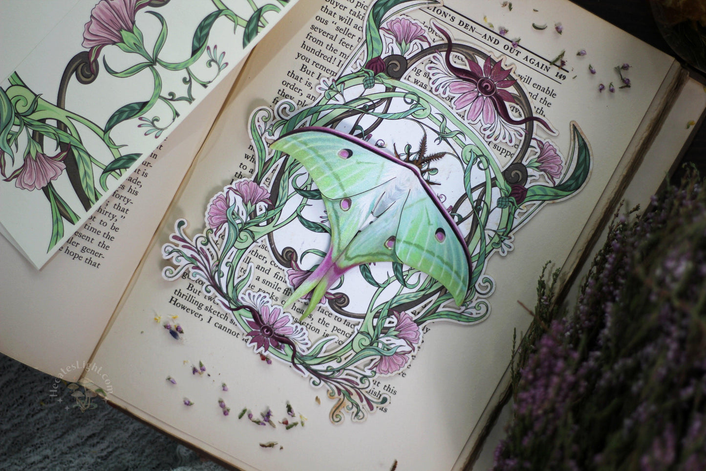 Vernal Equinox Faé Greeting Card Moth & Myth butterflies, butterfly, butterfy, decor, decorative, decorative butterflies, green, greeting card, greeting card canada, moth, moth and myth, paper, paper butterflies, pink, replica, witchy card metaphysical occult supplies witchy hecateslight.com witchcraft cottagecore witch gifts